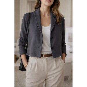 Billy Reid Cropped Knit Blazer Jacket Women’s Medium Blue Gray 100% Cotton